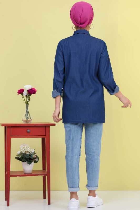 Düz Orta Kadın Mavi Kot Tunik Kot Rengi - 02 6831 - 6831 MAVİ