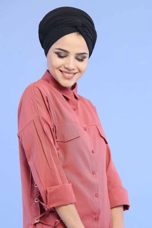 Düz Orta Kadın Pembe Kuş Gözlü Tunik Haki  - 6898 PEMBE