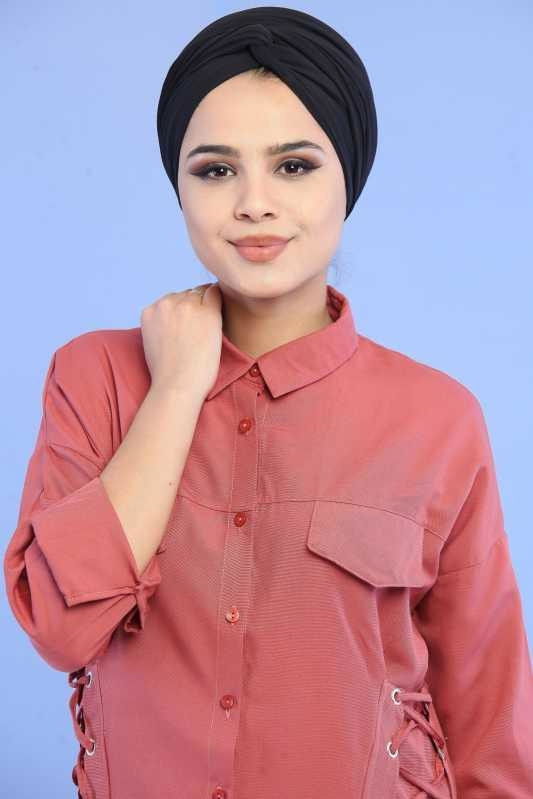 Düz Orta Kadın Pembe Kuş Gözlü Tunik Haki  - 6898 PEMBE