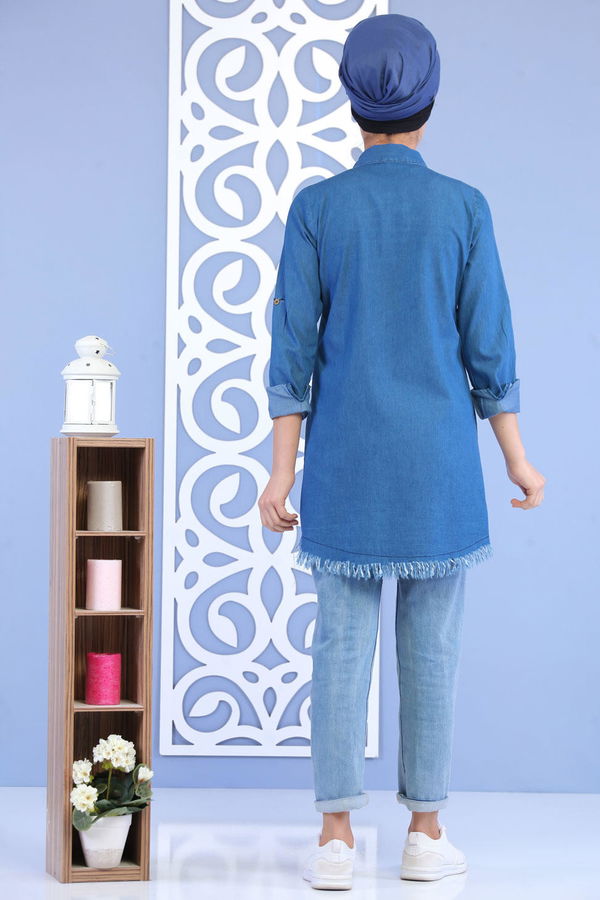 Düz Orta Kadın Mavi Tunik + T- Shirt Kot Rengi - 02 7157 - 7157