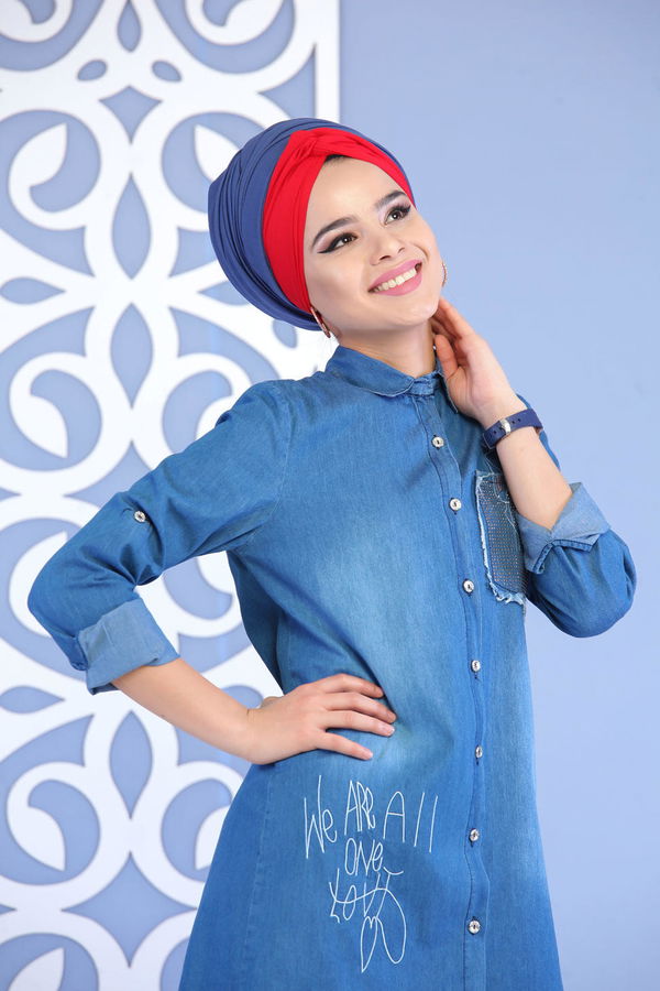 Düz Orta Kadın Mavi Tunik T- Shirt Kot Rengi - 02 7162 - 7162 MAVİ