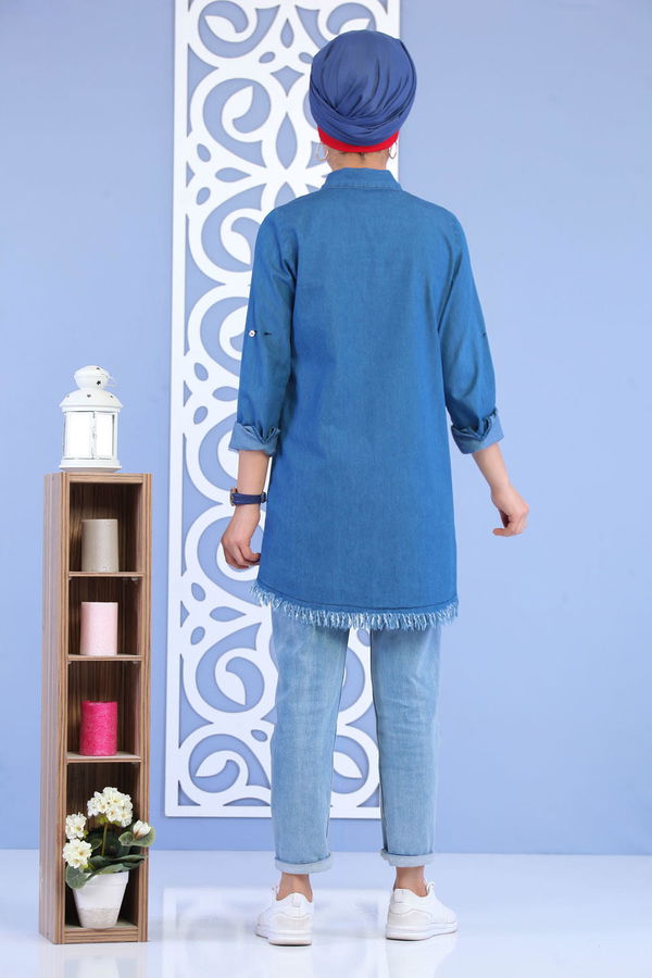 Düz Orta Kadın Mavi Tunik T- Shirt Kot Rengi - 02 7162 - 7162 MAVİ