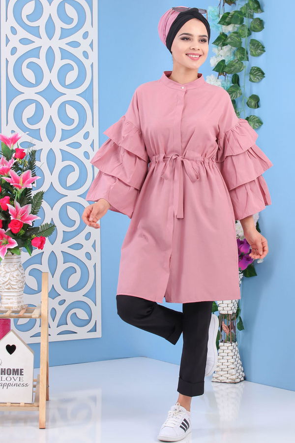 Düz Orta Kadın Pembe Volonali Tunik Murdum  - 7194