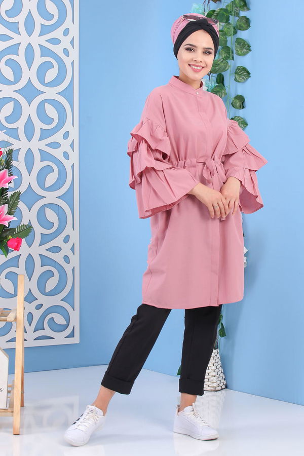 Düz Orta Kadın Pembe Volonali Tunik Murdum  - 7194