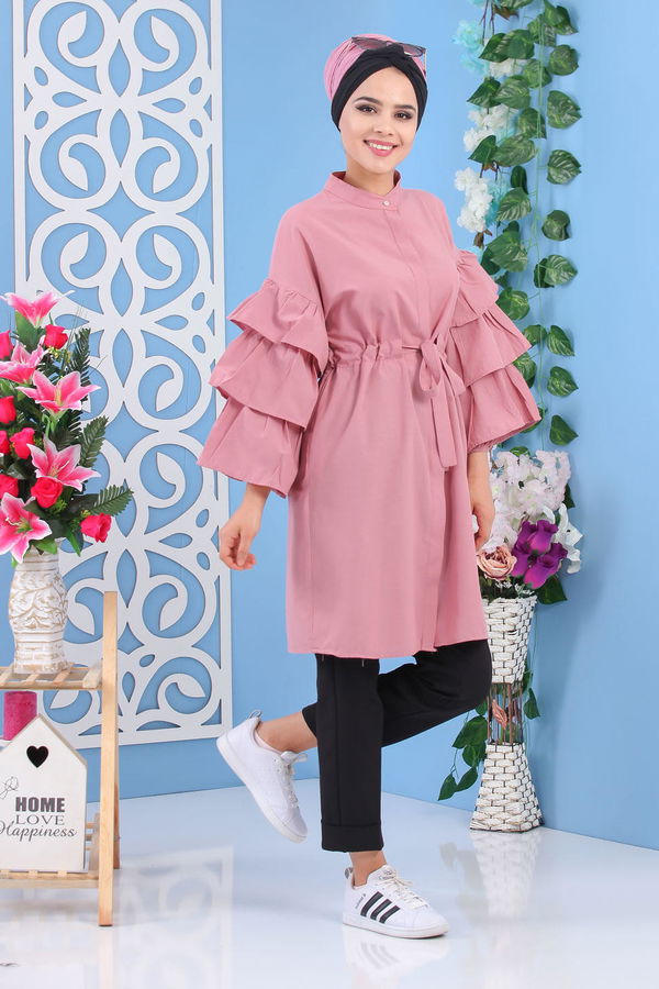 Düz Orta Kadın Pembe Volonali Tunik Murdum  - 7194