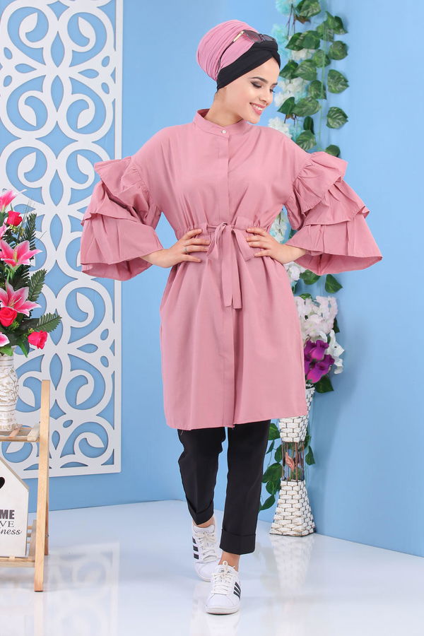 Düz Orta Kadın Pembe Volonali Tunik Murdum  - 7194