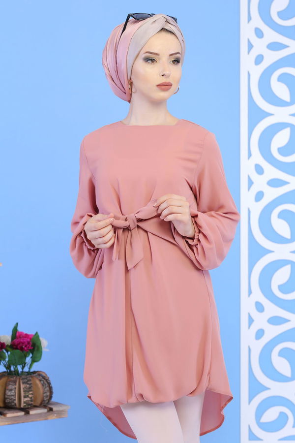 Düz Orta Kadın Pudra Tunik Pantolon Pudra Pudra - 02 1127 - 1127 PUDRA