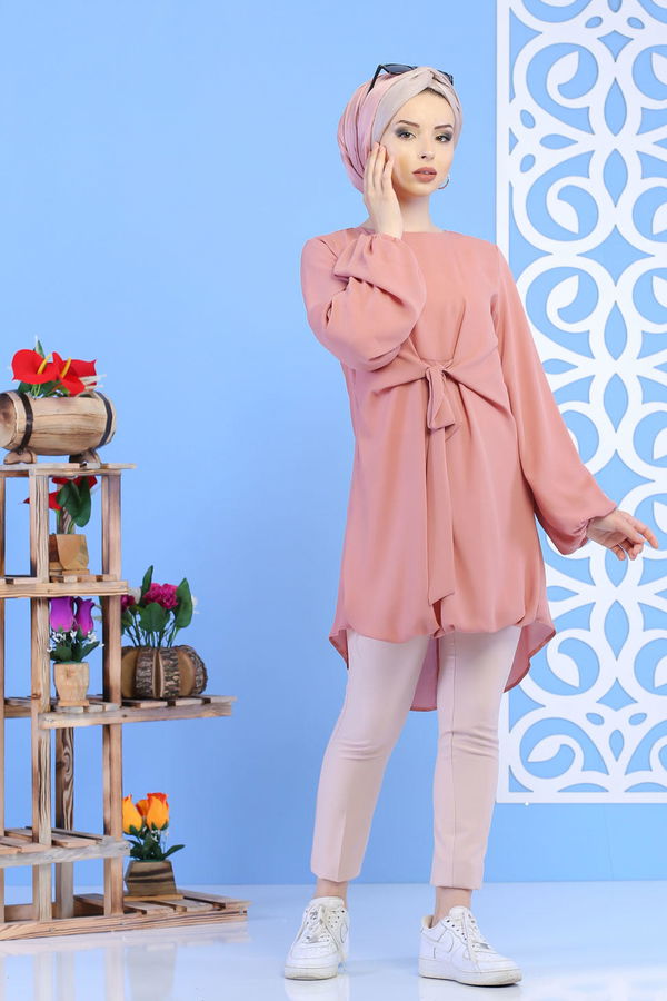 Düz Orta Kadın Pudra Tunik Pantolon Pudra Pudra - 02 1127 - 1127 PUDRA