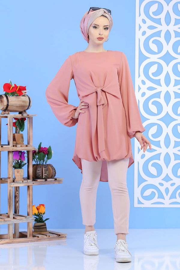 Düz Orta Kadın Pudra Tunik Pantolon Pudra Pudra - 02 1127 - 1127 PUDRA
