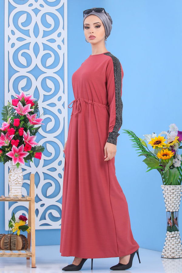 Düz Orta Kadın Pembe Elbise Siyah  - 7510