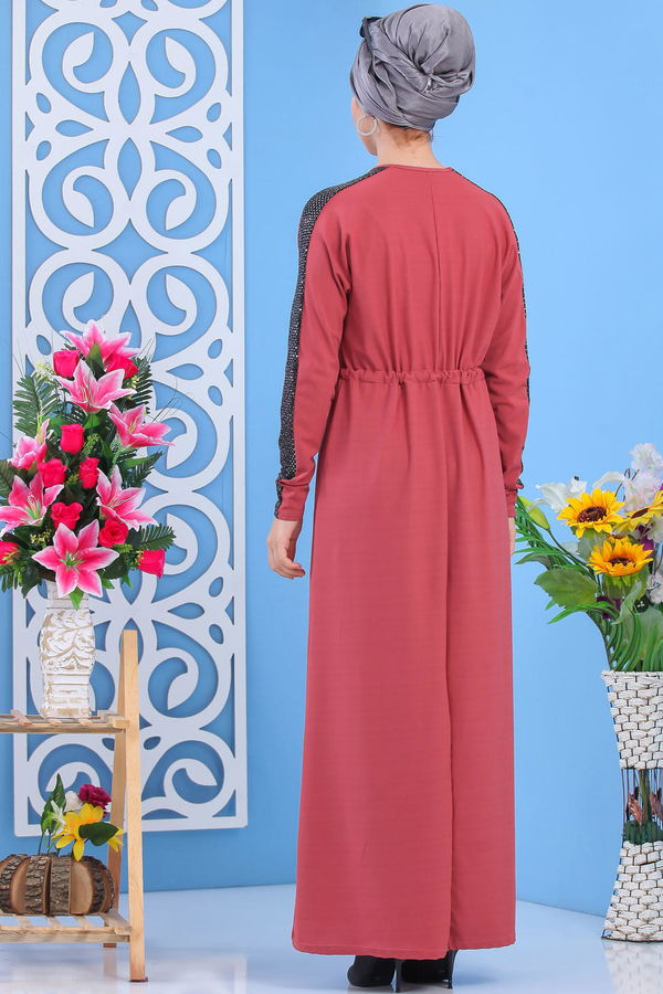 Düz Orta Kadın Pembe Elbise Siyah  - 7510