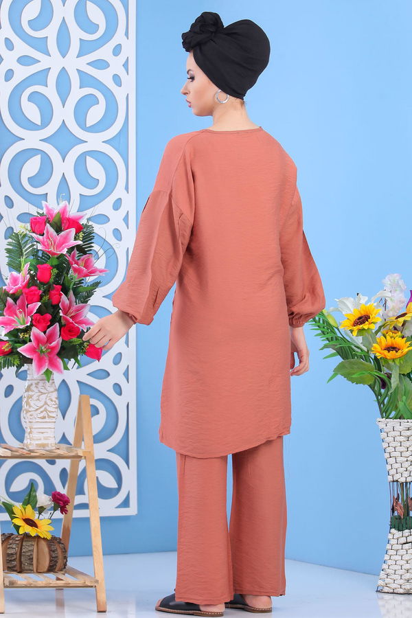 Düz Orta Kadın Pembe Tunik Pantolon Siyah  - 7561