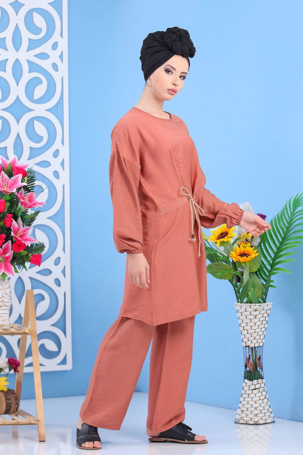 Düz Orta Kadın Pembe Tunik Pantolon Siyah  - 7561
