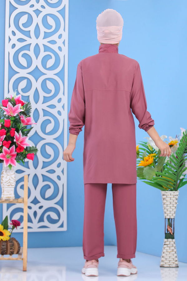 Düz Orta Kadın Pembe Tunik Pantolon Pudra  - 7601 PEMBE