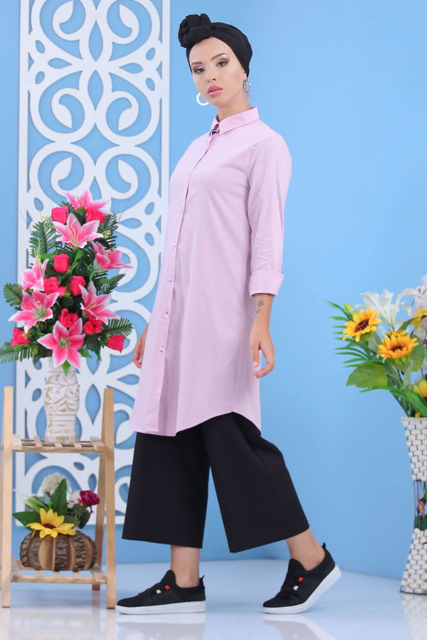 Düz Orta Kadın Pembe Tunik Yeşil  - 7620 PEMBE
