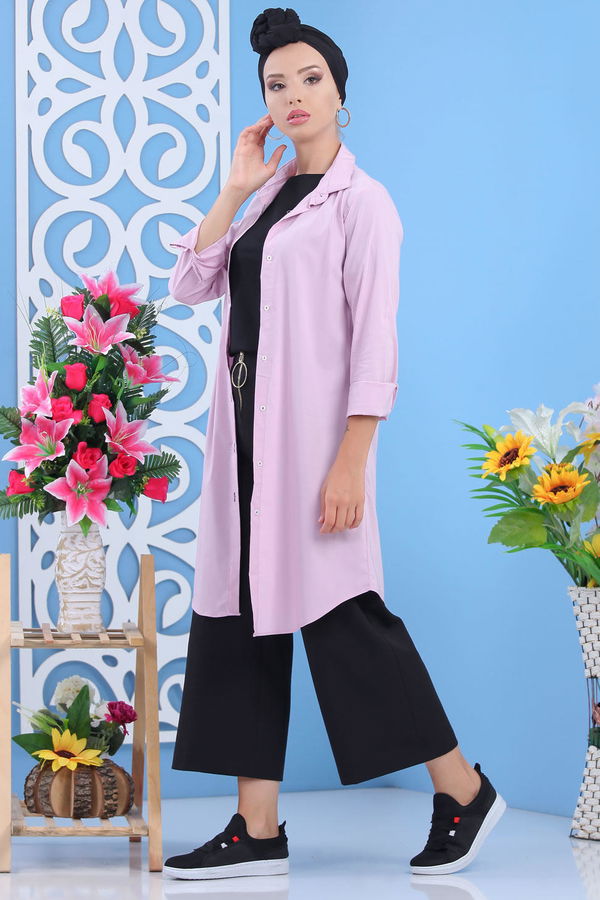 Düz Orta Kadın Pembe Tunik Yeşil  - 7620 PEMBE