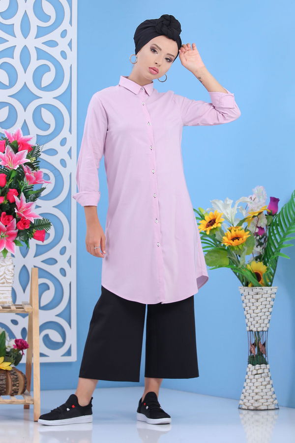 Düz Orta Kadın Pembe Tunik Yeşil  - 7620 PEMBE