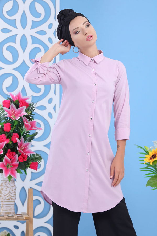 Düz Orta Kadın Pembe Tunik Yeşil  - 7620 PEMBE