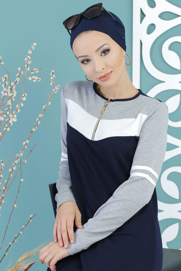 Düz Orta Kadın Lacivert Elbise Laci Gri - 03 5122 - 5122