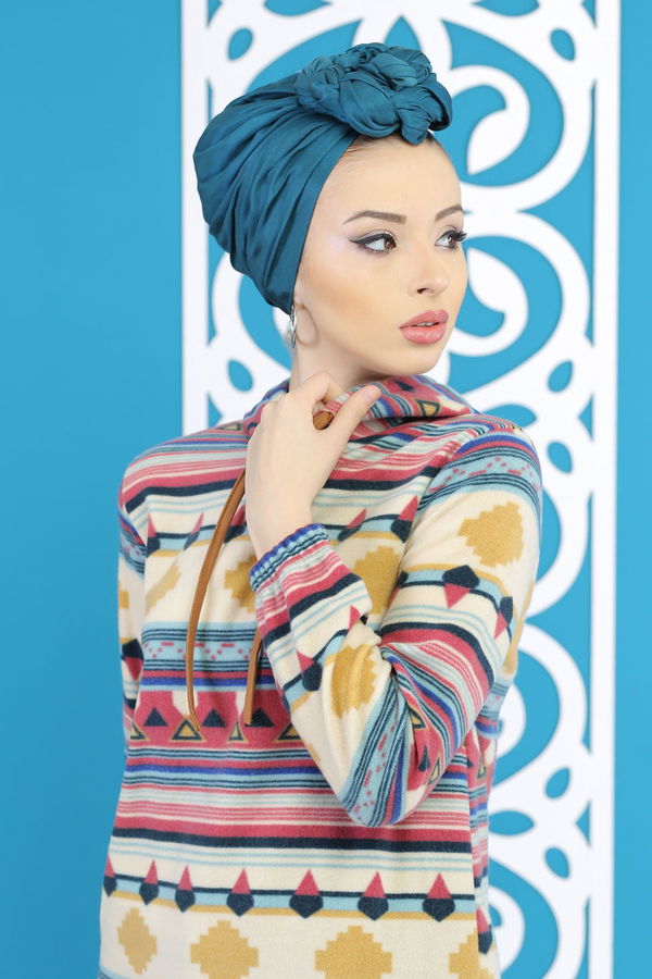 Düz Orta Kadın Pembe Kapşonlu Tunik Gulkurusu  - 7781 PEMBE