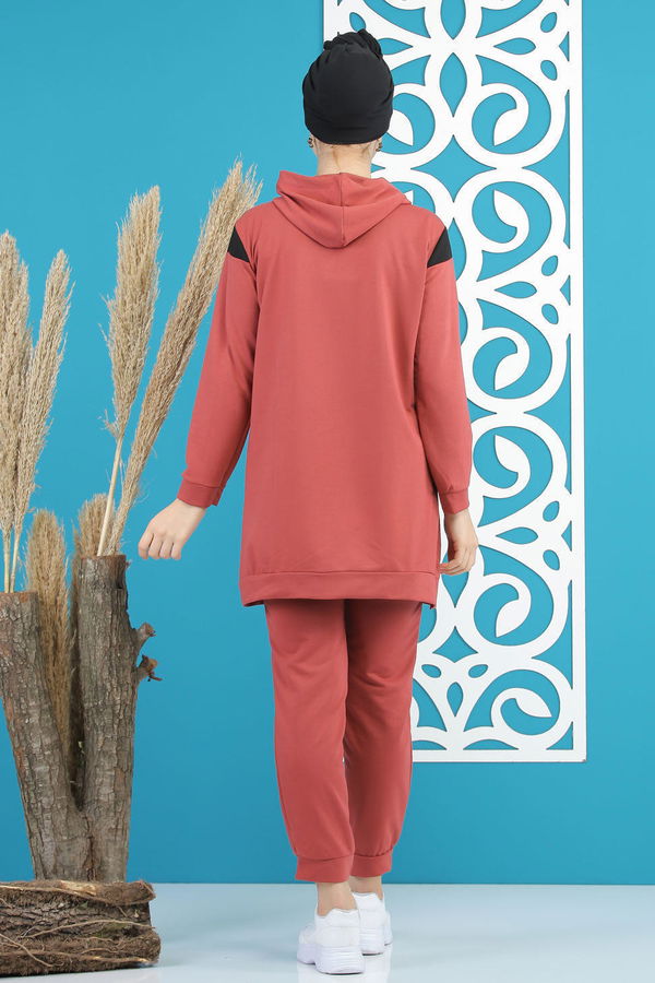 Düz Orta Kadın Pembe Tunik Pantolon Haki  - 7808 PEMBE