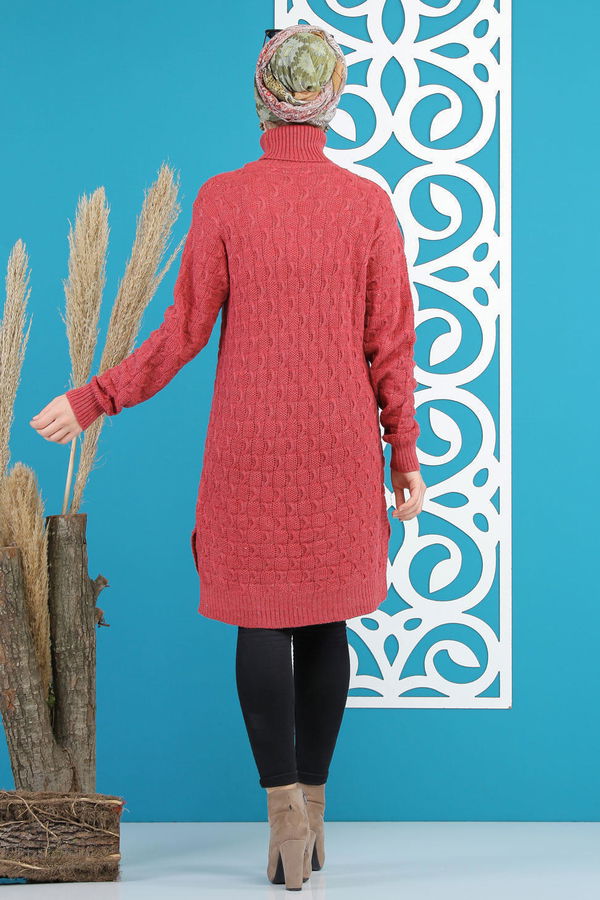 Düz Orta Kadın Pembe Triko Tunik Siyah  - 7876