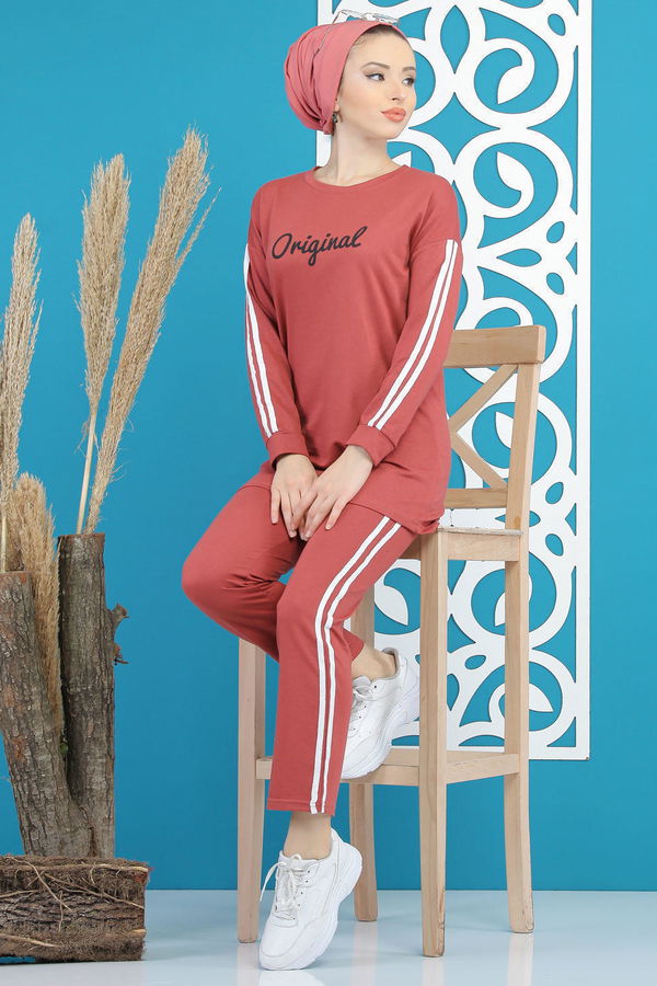 Düz Orta Kadın Pembe Tunik Pantolon   - 7734 PEMBE