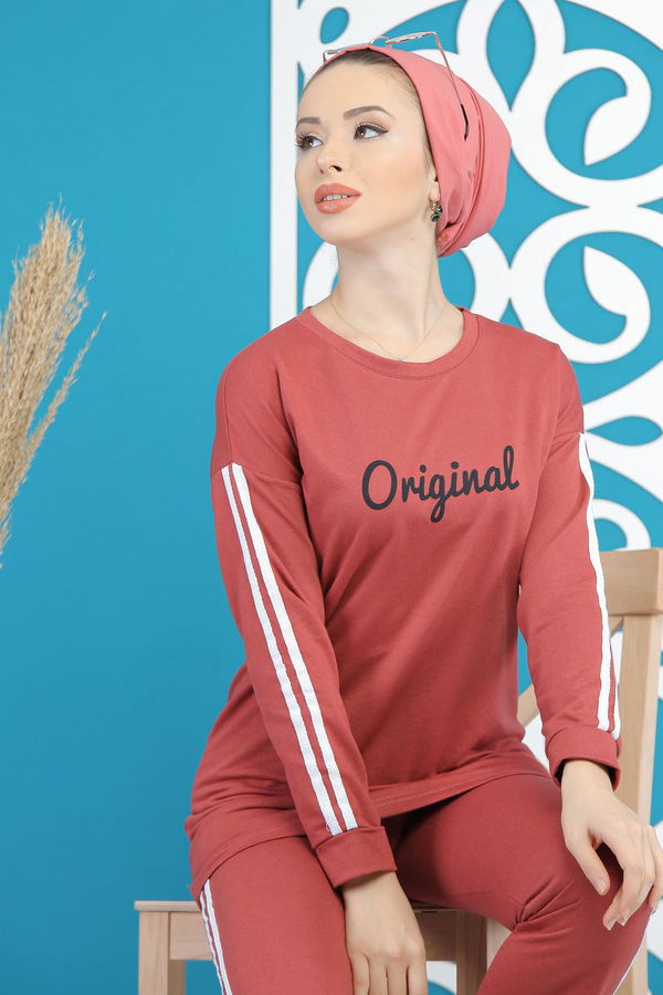 Düz Orta Kadın Pembe Tunik Pantolon   - 7734 PEMBE