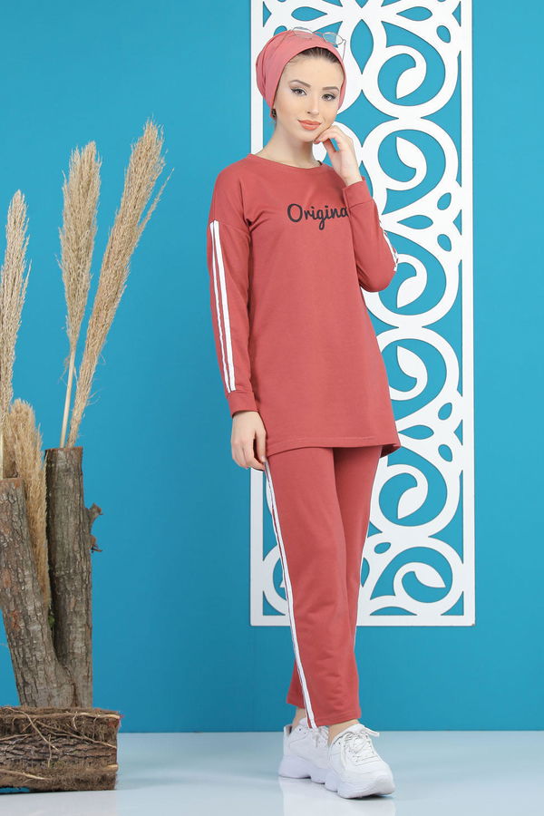 Düz Orta Kadın Pembe Tunik Pantolon   - 7734 PEMBE