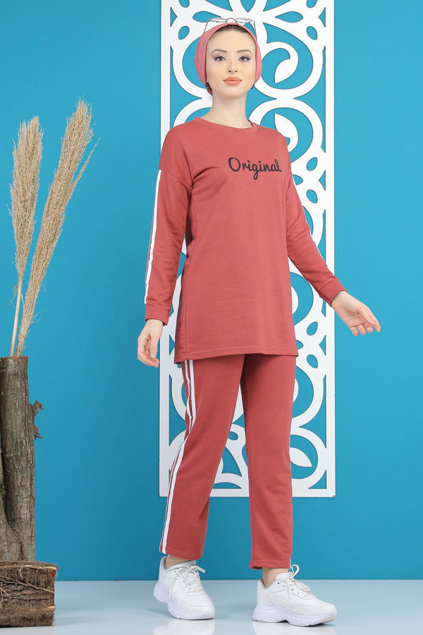 Düz Orta Kadın Pembe Tunik Pantolon   - 7734 PEMBE