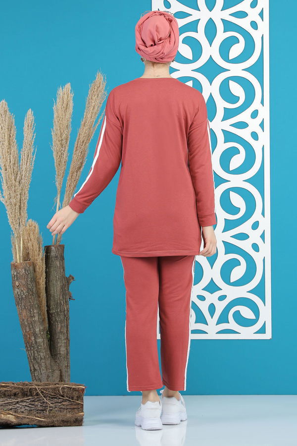 Düz Orta Kadın Pembe Tunik Pantolon   - 7734 PEMBE