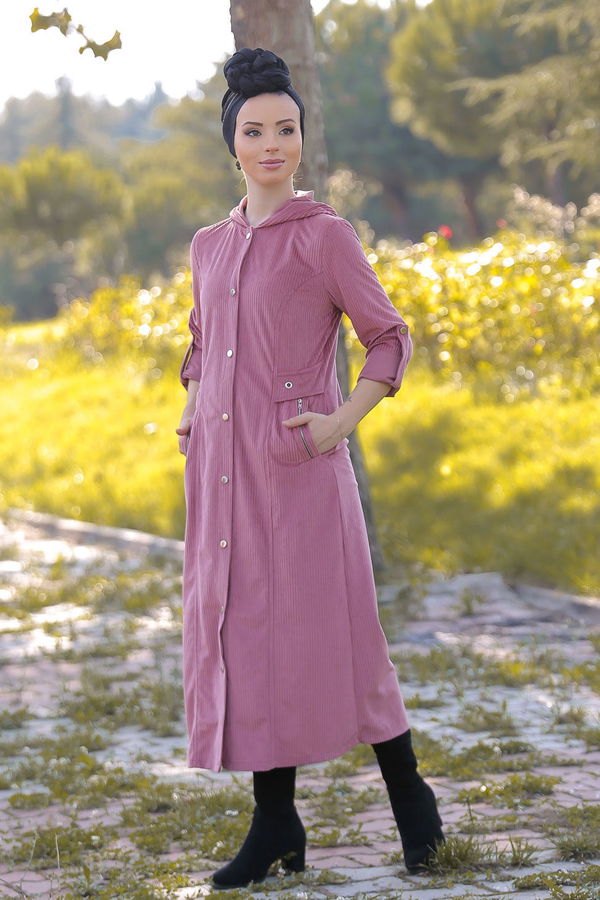 Düz Orta Kadın Pembe Kadife Kap Siyah  - 1317