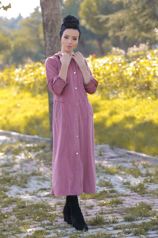 Düz Orta Kadın Pembe Kadife Kap Siyah  - 1317