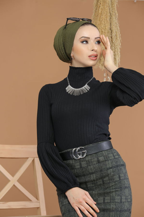 Düz Orta Kadın Haki Bluz Etek Kombin D-3 Haki - 8194 - 8194