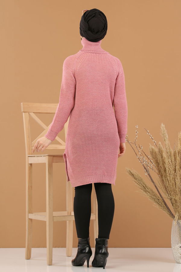 Düz Orta Kadın Pembe Triko Tunik Siyah  - 8144