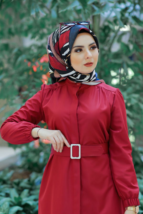 Düz Orta Kadın Pembe Desenli Şal Siyah  - 8276 PEMBE