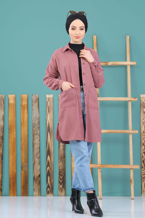 Düz Orta Kadın Pembe 8365 KADİFE TUNİK - 8365