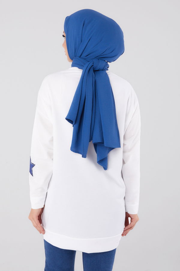 Düz Bisiklet Yaka Kadın Ekru Nakışlı Sweatshirt - 13297