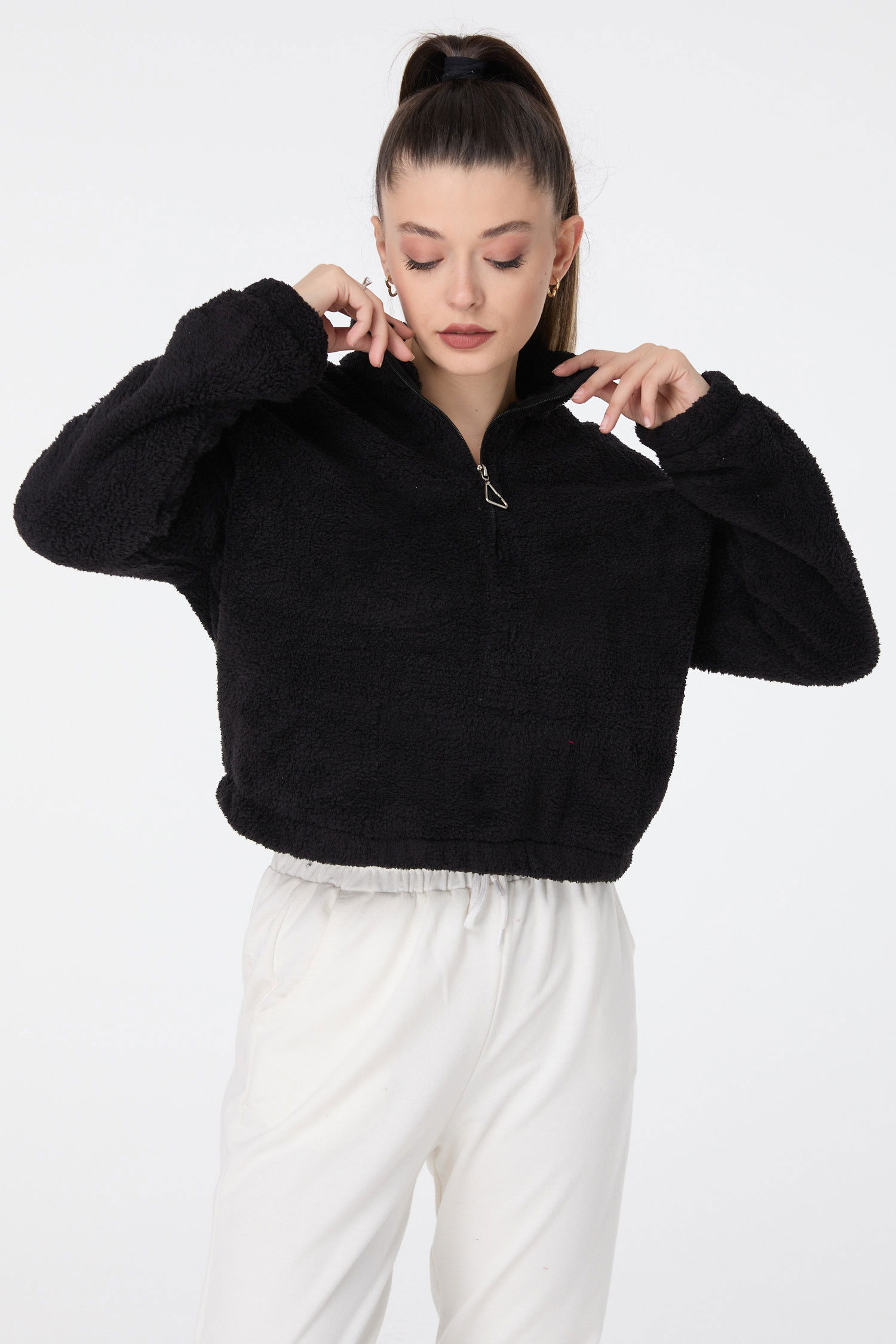 Peluş Crop Siyah - 13052