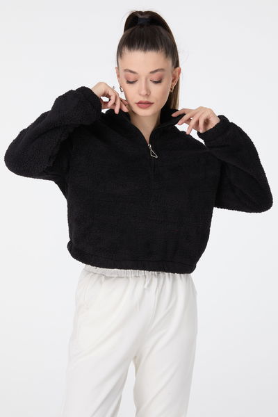 Peluş Crop Siyah - 13052