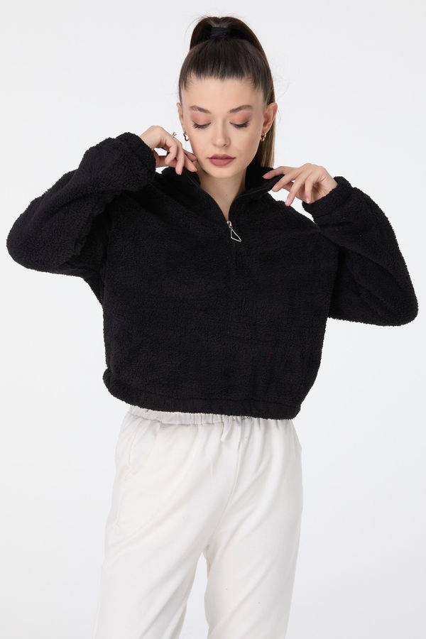 Peluş Crop Siyah - 13052