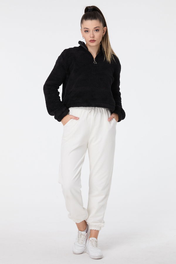 Peluş Crop Siyah - 13052