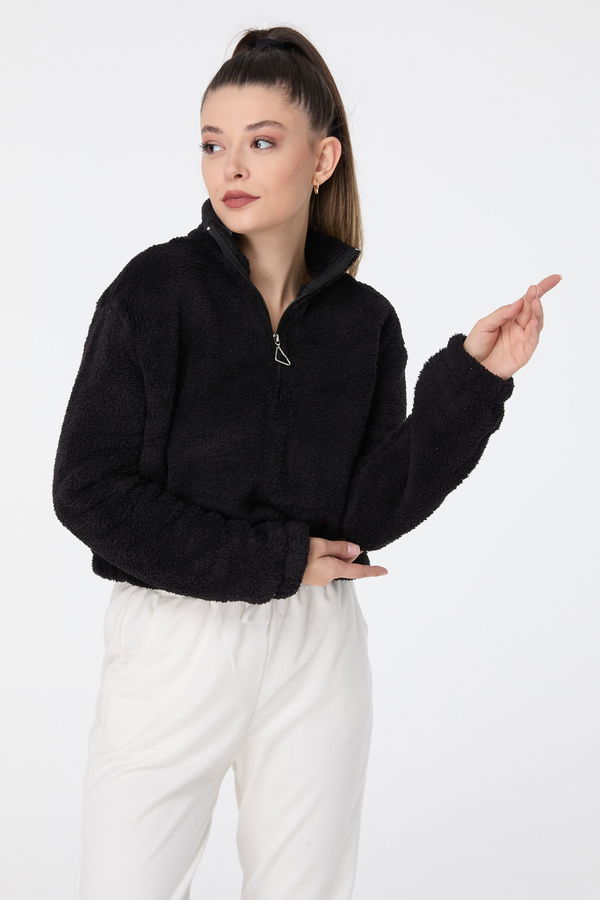 Peluş Crop Siyah - 13052