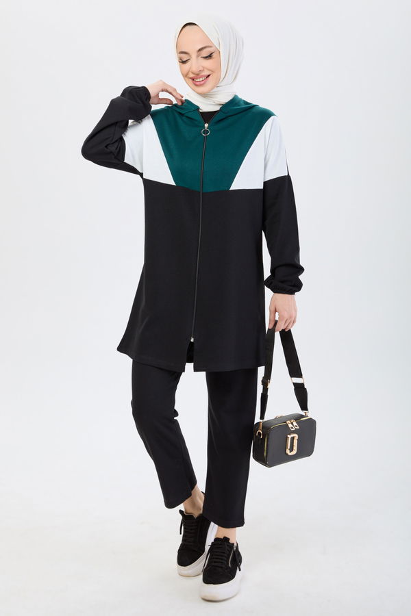 Kapşonlu Tunik Pantolon Yeşil - 13107