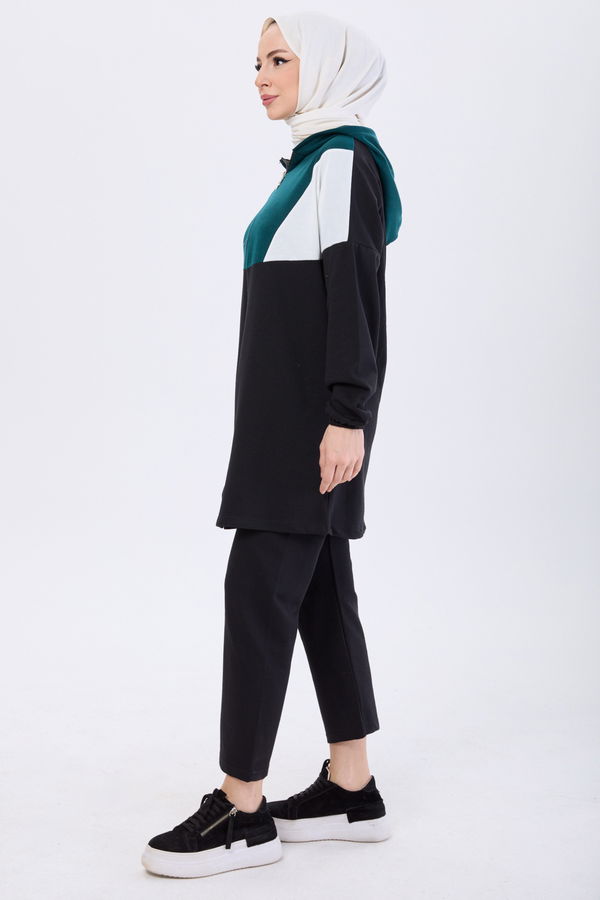 Kapşonlu Tunik Pantolon Yeşil - 13107