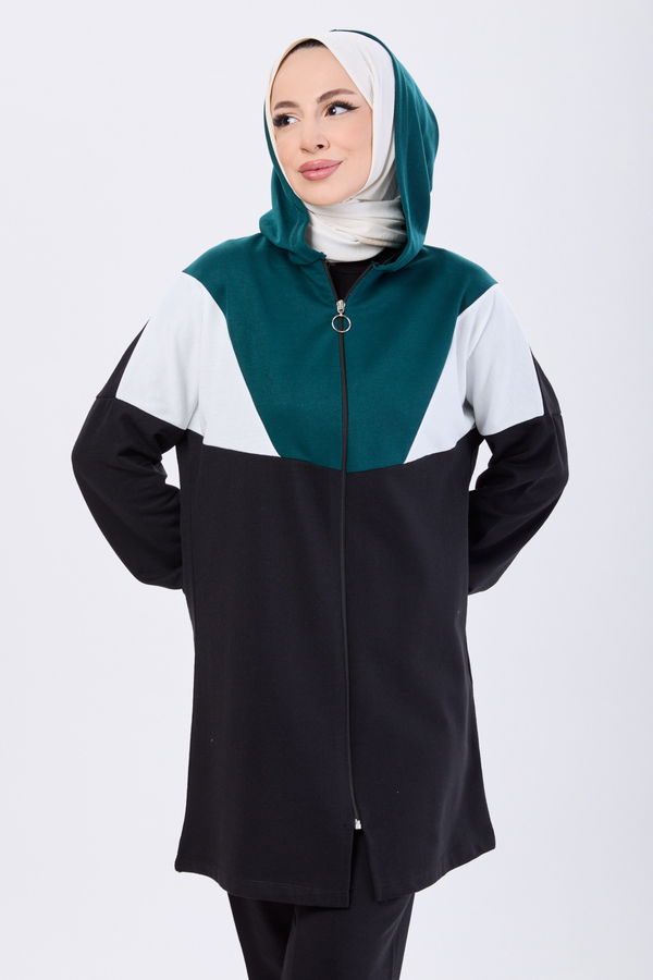 Kapşonlu Tunik Pantolon Yeşil - 13107