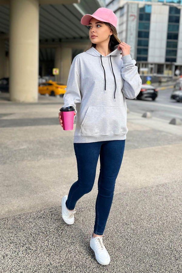 Kapüşonlu Sweat Gri - 23003