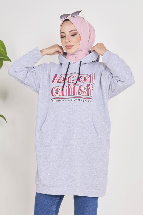Kapşonlu Sweat Gri - 23015