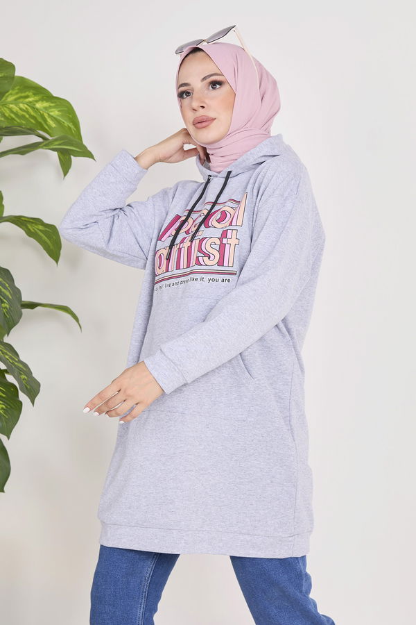 Kapşonlu Sweat Gri - 23015