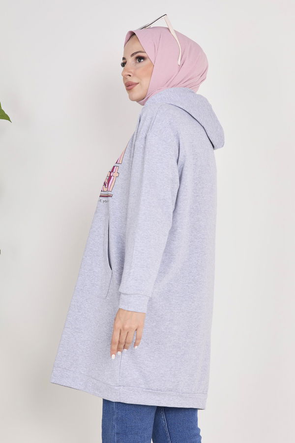 Kapşonlu Sweat Gri - 23015